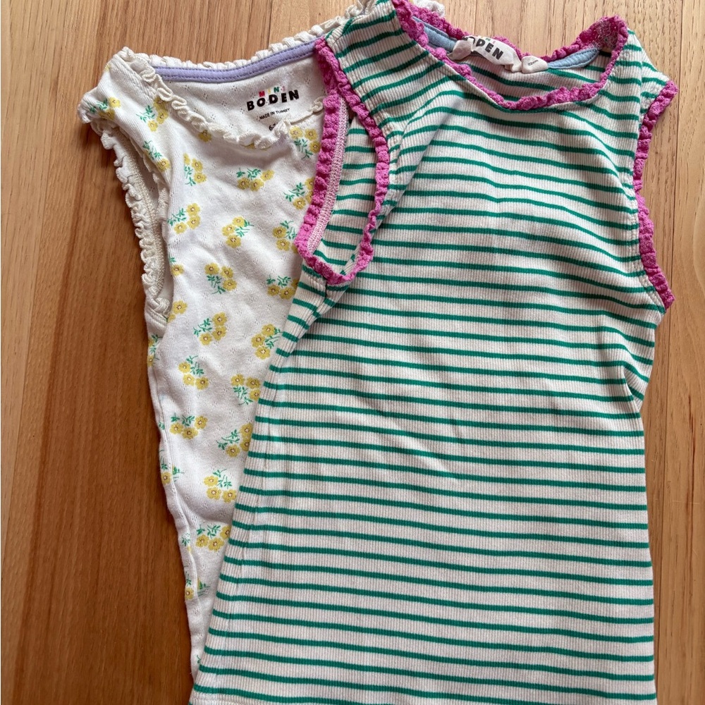 Mini Boden Pink Ruffle Trim Striped Top